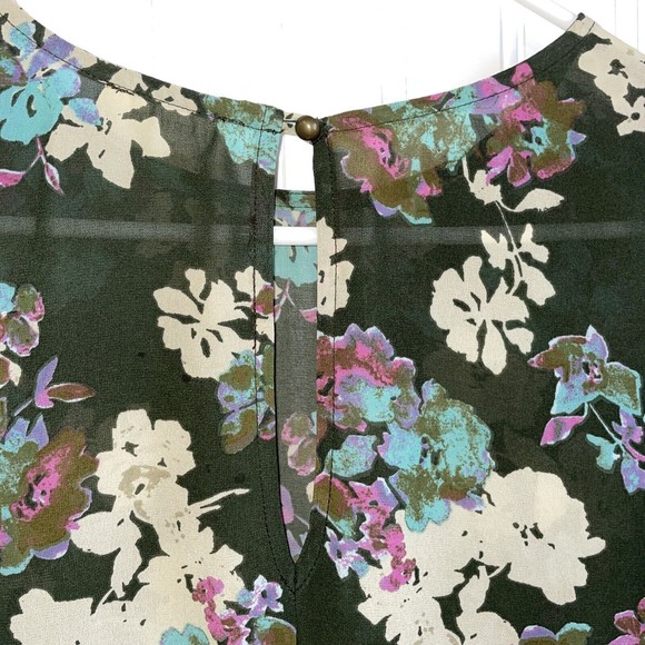Everly Womens Small Floral Top Blouse 3/4 Sleeve Sheer Hi Lo Hem‎ Tiered … - Picture 7 of 14